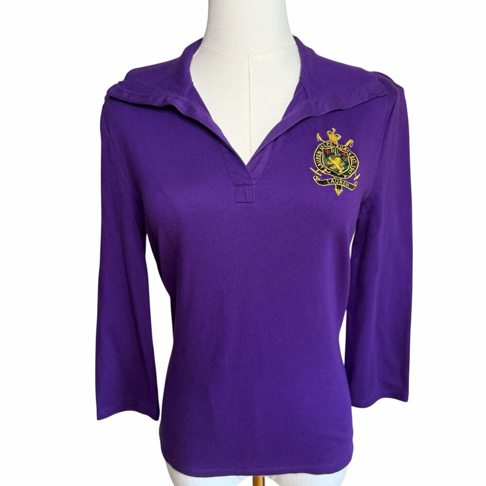Lauren Ralph Lauren Purple Polo Shirt Women’s S 100% Cotton Logo Crest